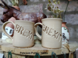 Replica brexit mugs by Peterson Pottery Studio with permission from Lee Catledge